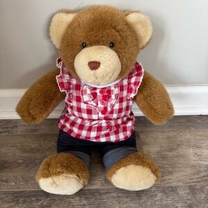 Retired! Build-A-Bear 14-inch Brown Teddy Bear with Red Checkered Shirt & Jeans